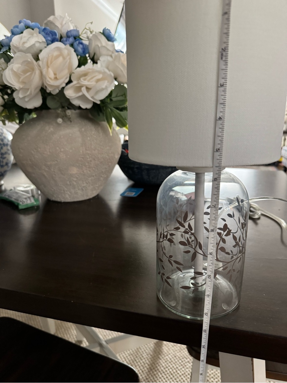 Home Accents Floral Glass Table Lamp in Clear and Brown by